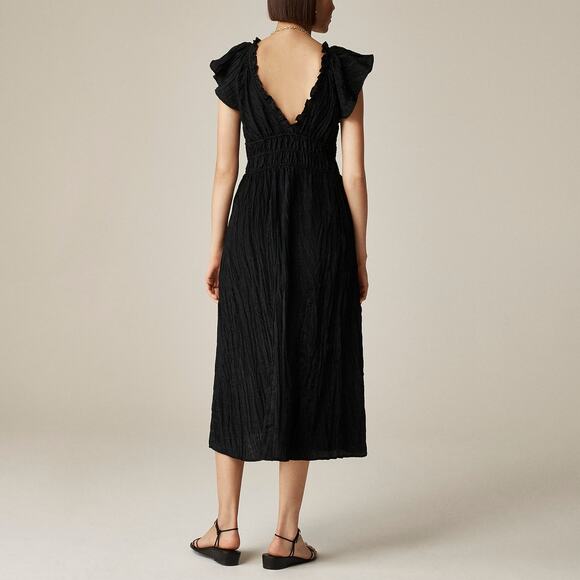 J. Crew Women's Palermo Dress in Viscose-Blend Crinkle Black Size Large NWT - Picture 2 of 15